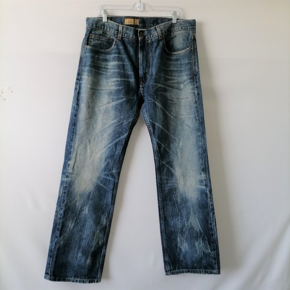 Trevero Mens Faded Blue Denim Mid Rise Regular Fit Straight Leg Jeans Size 38x32
